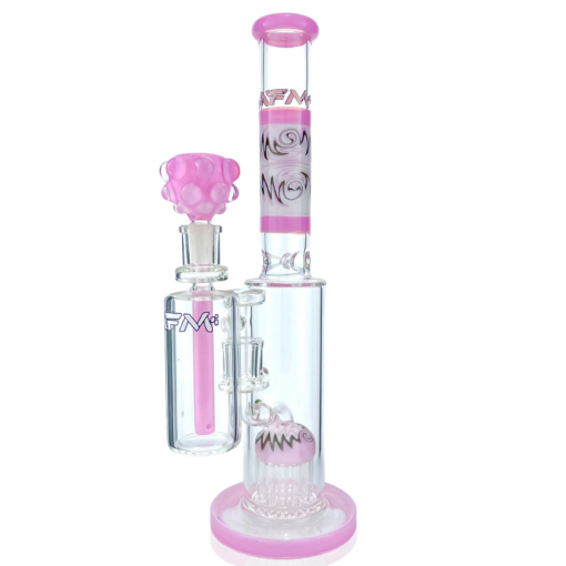 Shop 14" AFM Glass Reversal Arm Pink Glass Straight Tube Bong Bundle in australian