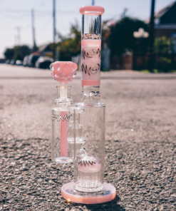 Shop 14" AFM Glass Reversal Arm Pink Glass Straight Tube Bong Bundle in australian