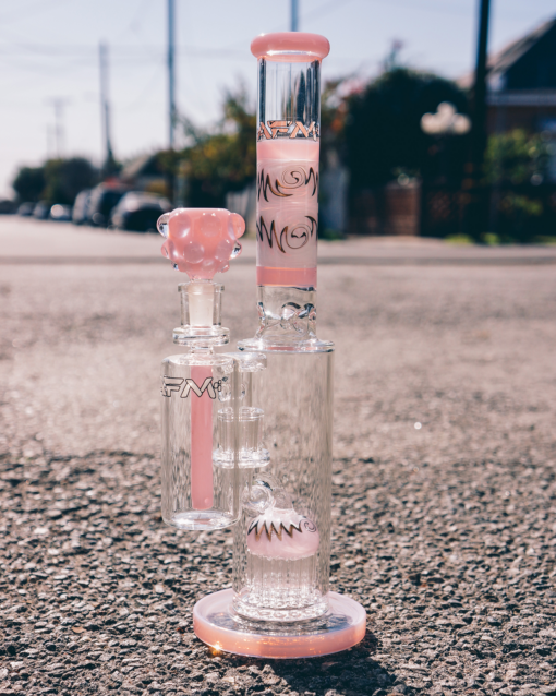 Shop 14" AFM Glass Reversal Arm Pink Glass Straight Tube Bong Bundle in australian