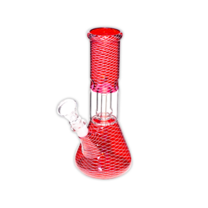 Shop WATERFALL - MINI PERC GLASS BONG - RED WITH PINK CROSSHATCH in australian