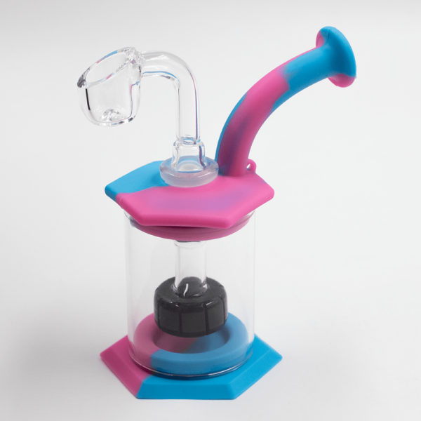 Shop Mini Carousel Hexagon Silicone/Glass Bong - Blue & Pink in australian