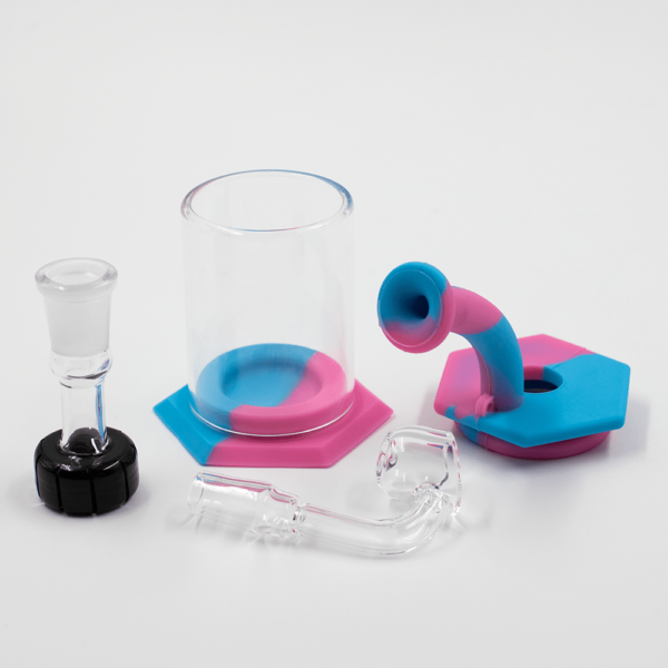 Shop Mini Carousel Hexagon Silicone/Glass Bong - Blue & Pink in australian