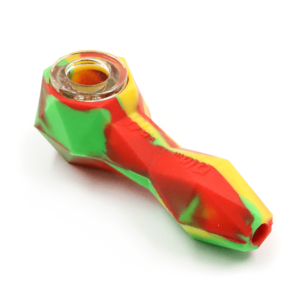 Shop SILICONE PIPE- DIAMOND RASTA W/GLASS BOWL 10cm WAXMAID in australian