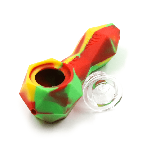 Shop SILICONE PIPE- DIAMOND RASTA W/GLASS BOWL 10cm WAXMAID in australian