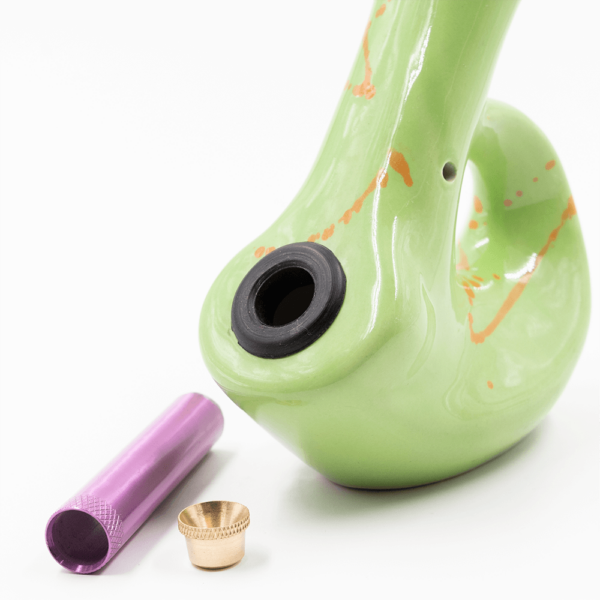 Shop Walking Man Ceramic Bong - Green (Orange Splatter) in australian