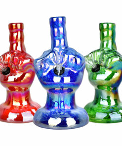 Shop 8.25" Number One Electroplated Soft Glass Water Pipe - Middle Finger Design in australian