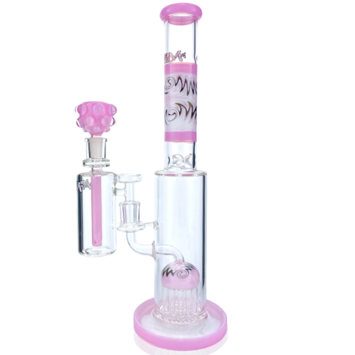 Shop 14" AFM Glass Reversal Arm Pink Glass Straight Tube Bong Bundle in australian