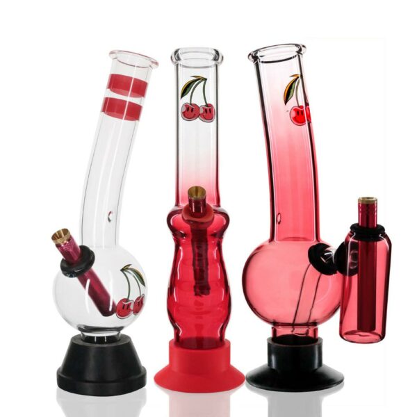 Shop Double Chamber, Gripper and Bent Neck Bubble Glass Bong Bundle - Cherry Bomb in australian