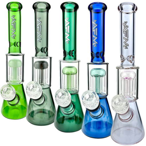 Shop 10" AFM Glass Tree Perc Color Glass Mini Beaker Bong in australian