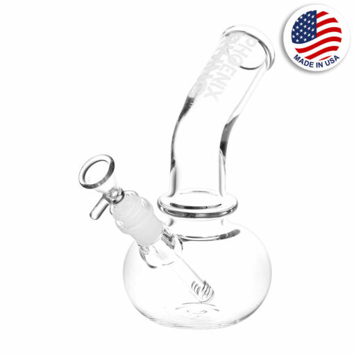 Shop Phoenix Rising Bent Neck Bubble Glass Water Pipe - 8.75" / 14mm F / Clear in australian