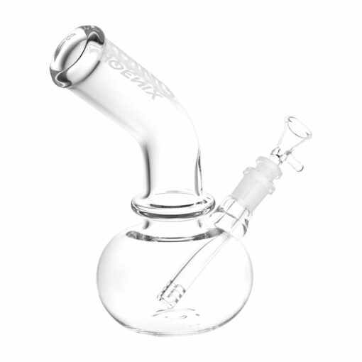 Shop Phoenix Rising Bent Neck Bubble Glass Water Pipe - 8.75" / 14mm F / Clear in australian