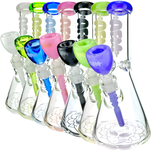 Shop 12" AFM Glass Chubbi Beaker Clear Colored Lip Beaker Bong Bundle in australian