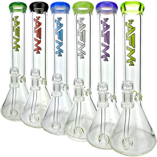 Shop 13" AFM Glass Inline Perc Colored Lip 9mm Glass Beaker Bong in australian