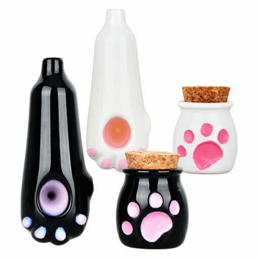 Shop Adorable Cat Paw Glass Hand Pipe & Jar Set - 4" in australian