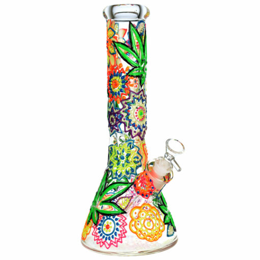 Shop Mandala Hemp Leaf Beaker Water Pipe | 12.75" | 14mm F in australian