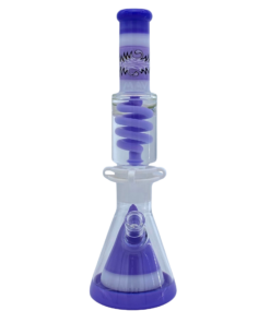 Shop MAV Glass Reversal Wig Wag Purple And White Slitted Pyramid Beaker Freezable Coil System in australian