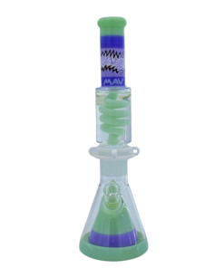 Shop MAV Glass Reversal Wig Wag Seafoam And Purple Slitted Pyramid Beaker Freezable Coil System in australian