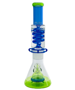 Shop MAV Glass Transparent Blue And Ooze Slitted Pyramid Beaker Freezable Coil System in australian