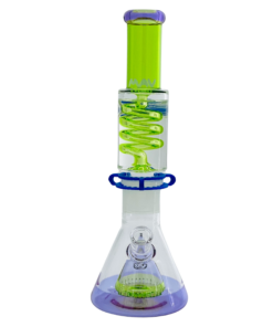 Shop MAV Glass Transparent Purple And Ooze Slitted Pyramid Beaker Freezable Coil System in australian