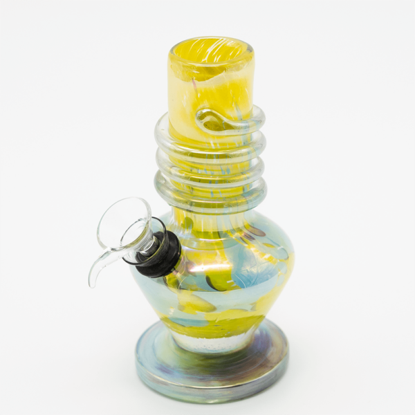 Shop GLASS BONG- MINI NOVA 14cm METALLIC YELLOW W/AQUA CLOUD S/GLASS in australian