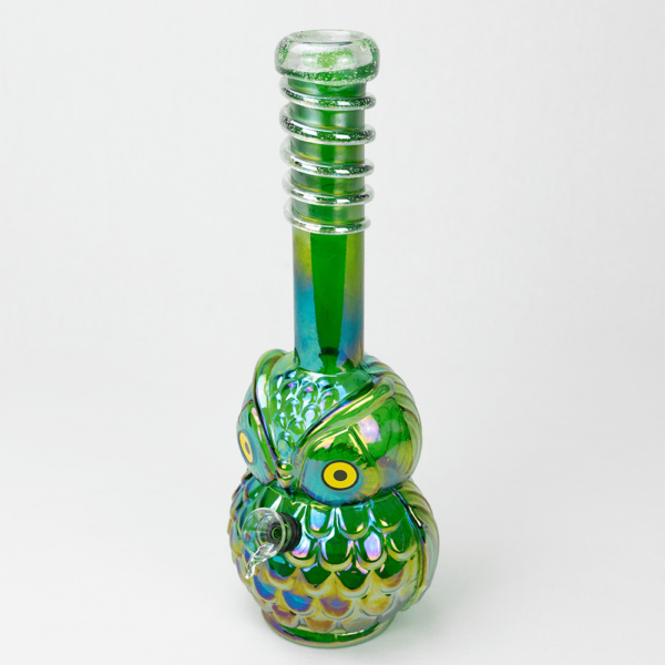 Shop GLASS BONG-NIGHT WATCHER OWL 33.5cm OIL SLICK GREEN S/GLASS in australian