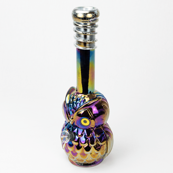 Shop GLASS BONG-NIGHT WATCHER OWL 33.5cm OIL SLICK RAINBOW S/GLASS in australian