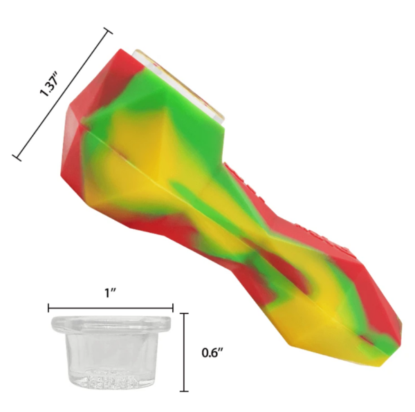 Shop SILICONE PIPE- DIAMOND RASTA W/GLASS BOWL 10cm WAXMAID in australian