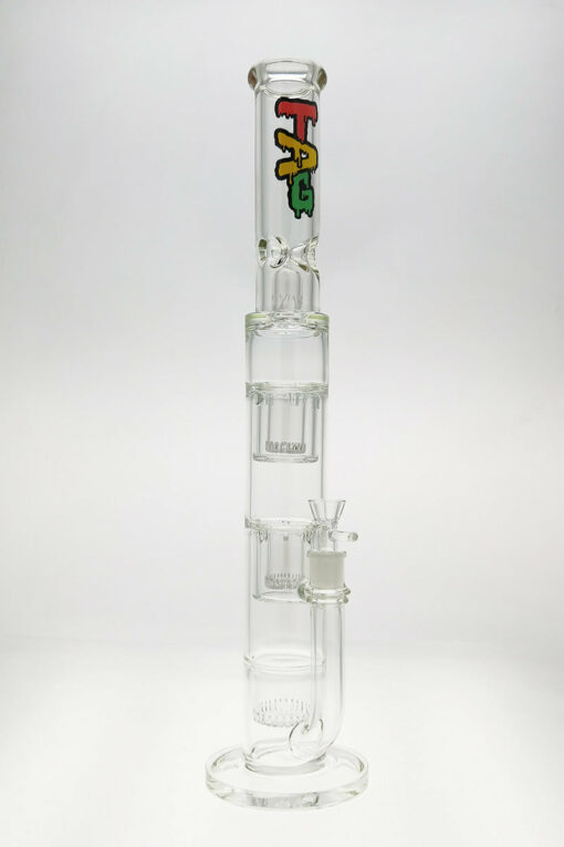 Shop Thick Ass Glass 21" Rasta Triple Showerhead Bong w/ Dome Guard 18MM in australian