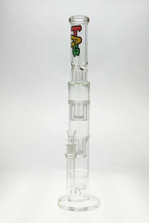 Shop Thick Ass Glass 21" Rasta Triple Showerhead Bong w/ Dome Guard 18MM in australian