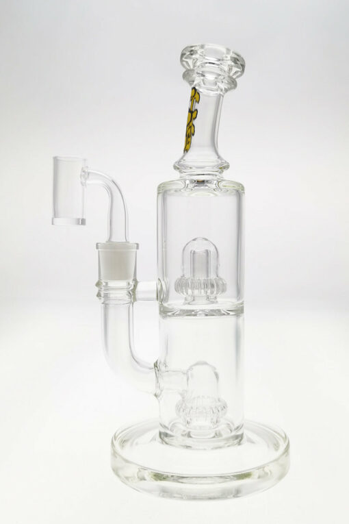 Shop Thick Ass Glass 9" Vibrant Yellow Bent Neck Bong w/ Double UFO Perc in australian