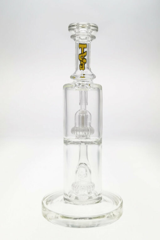 Shop Thick Ass Glass 9" Vibrant Yellow Bent Neck Bong w/ Double UFO Perc in australian