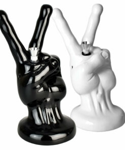 Shop White Ceramic Water Pipe - Peace Sign Hand in australian