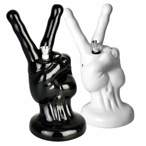 Shop White Ceramic Water Pipe - Peace Sign Hand in australian